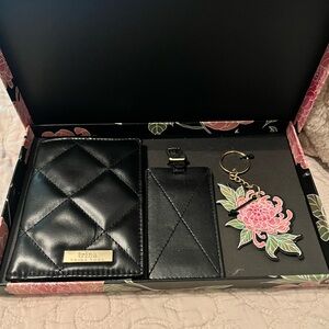 Trina Turk Black Quilted Passport Holder, Luggage Tag & Floral Keyring Set
